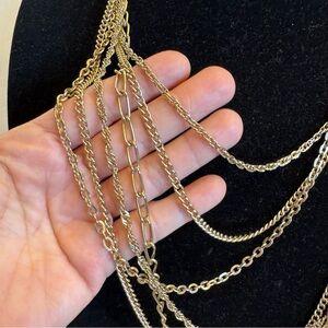 Vintage Multi-Chain Layered Chain Necklace Collar Gold Tone Linked Heavy 1970s